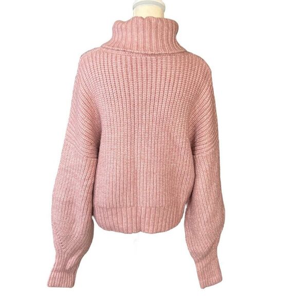 Varley Rogan Cropped Knit Chunky Knit Turtleneck Sweater Pink Size Large - Picture 3 of 7